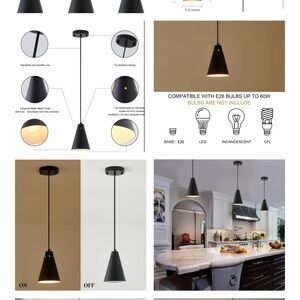 Modern Black Pendant Light Fixture 3pk
